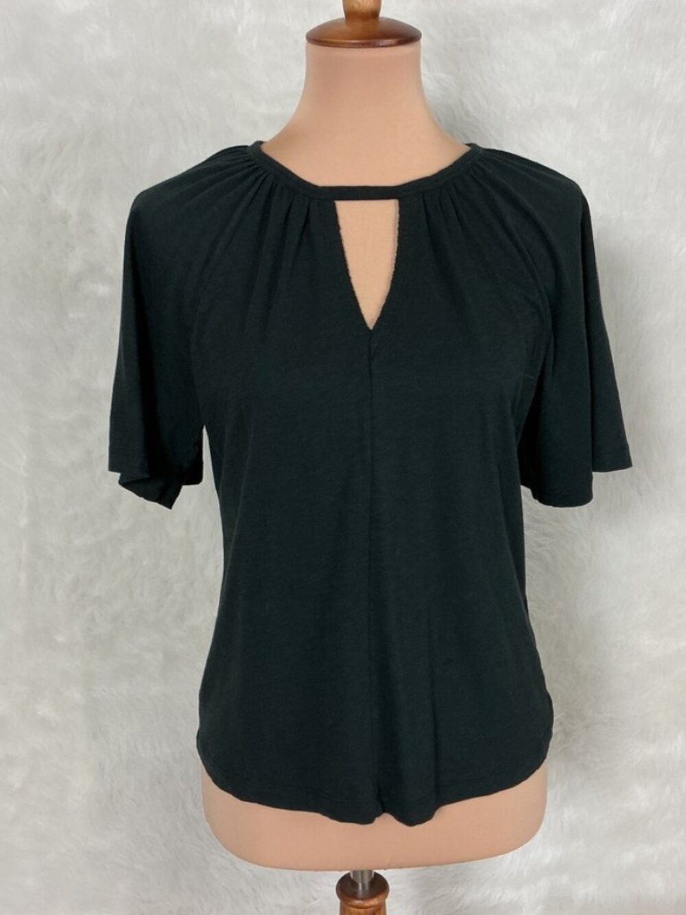 Nation Black Tracy Keyhole Short Flutter Sleeve T-Shirt Top S